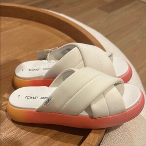 TOMS Women's White, Pink and Orange Slide Sandals